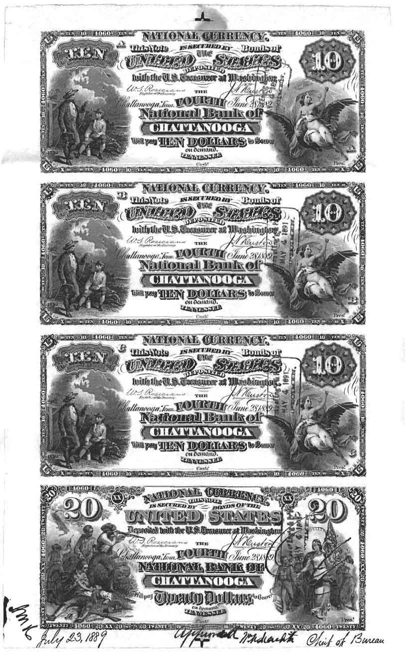 Fourth NB Sheet 3$10 1$20 6-28-1889 BEP